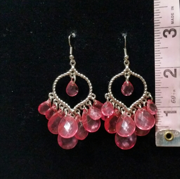 Silver & Pink Gem 2.5" Dangle Earrings - Picture 3 of 3